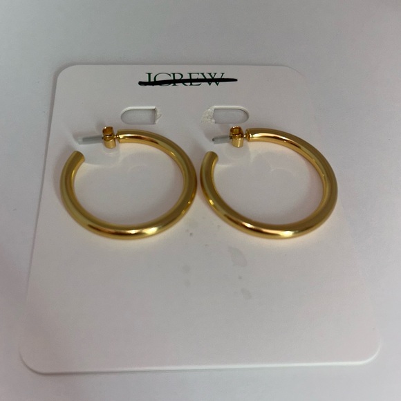 J. Crew Mini Tube Hoop Earrings In Matte Gold NEW - Picture 3 of 5